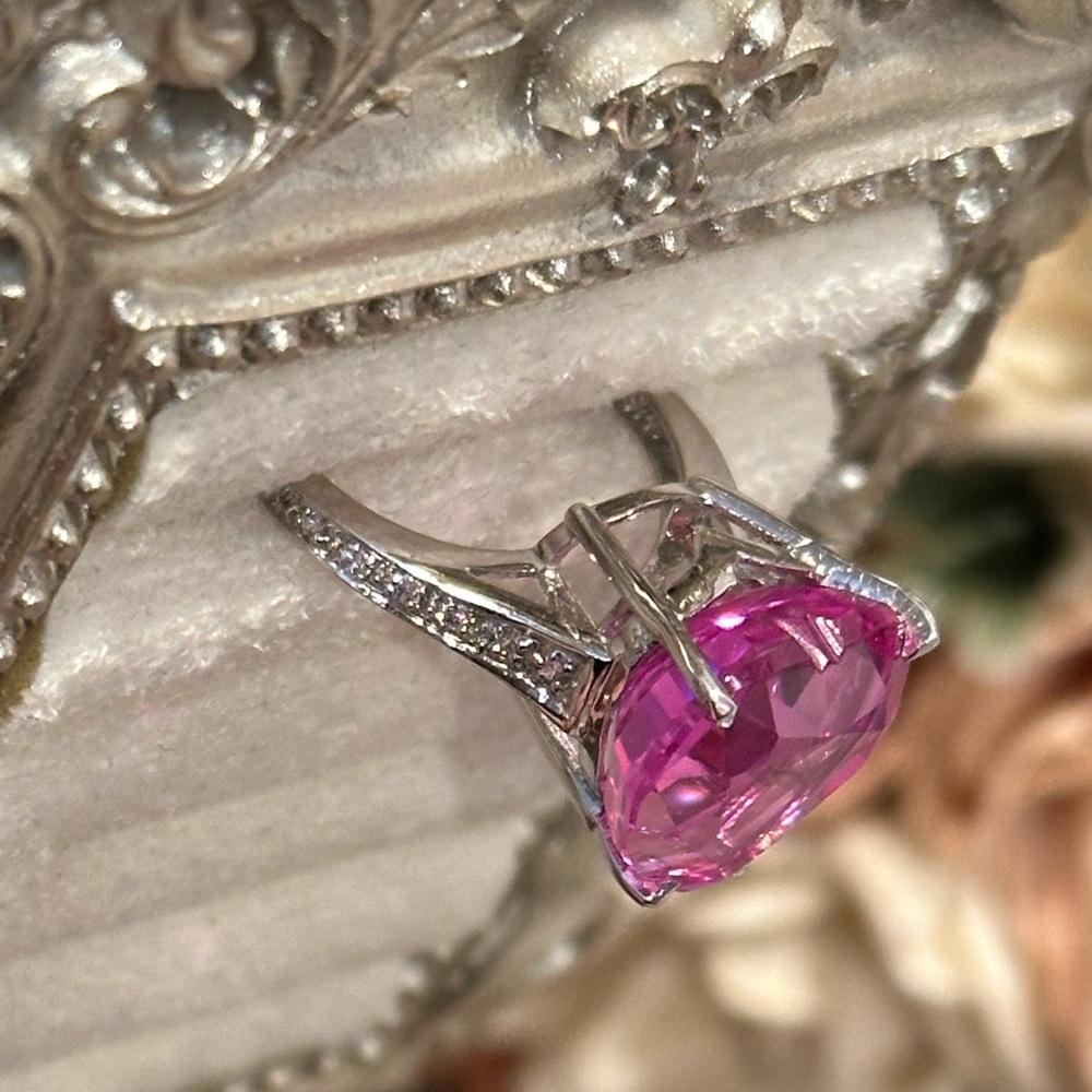 11ct Heart Pink Sapphire Ring White Gold plated over Sterling Silver - Picture 6 of 8